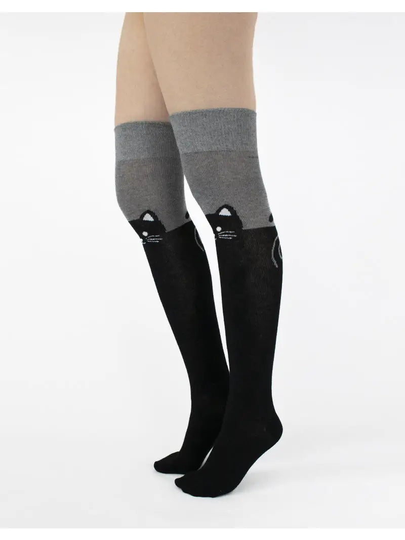 Kittycat Over The Knee Socks in Grey - The Sockery