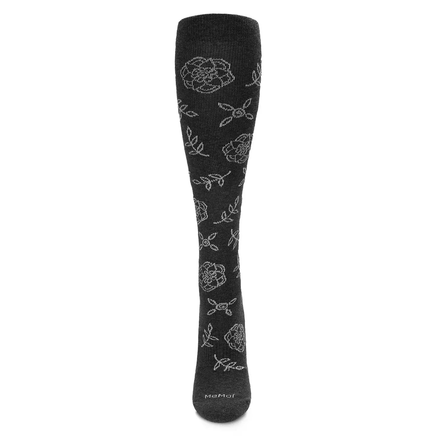 Black Floral Cotton Blend Compression Socks - The Sockery