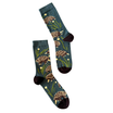 Pair of socks with echidna design on green background