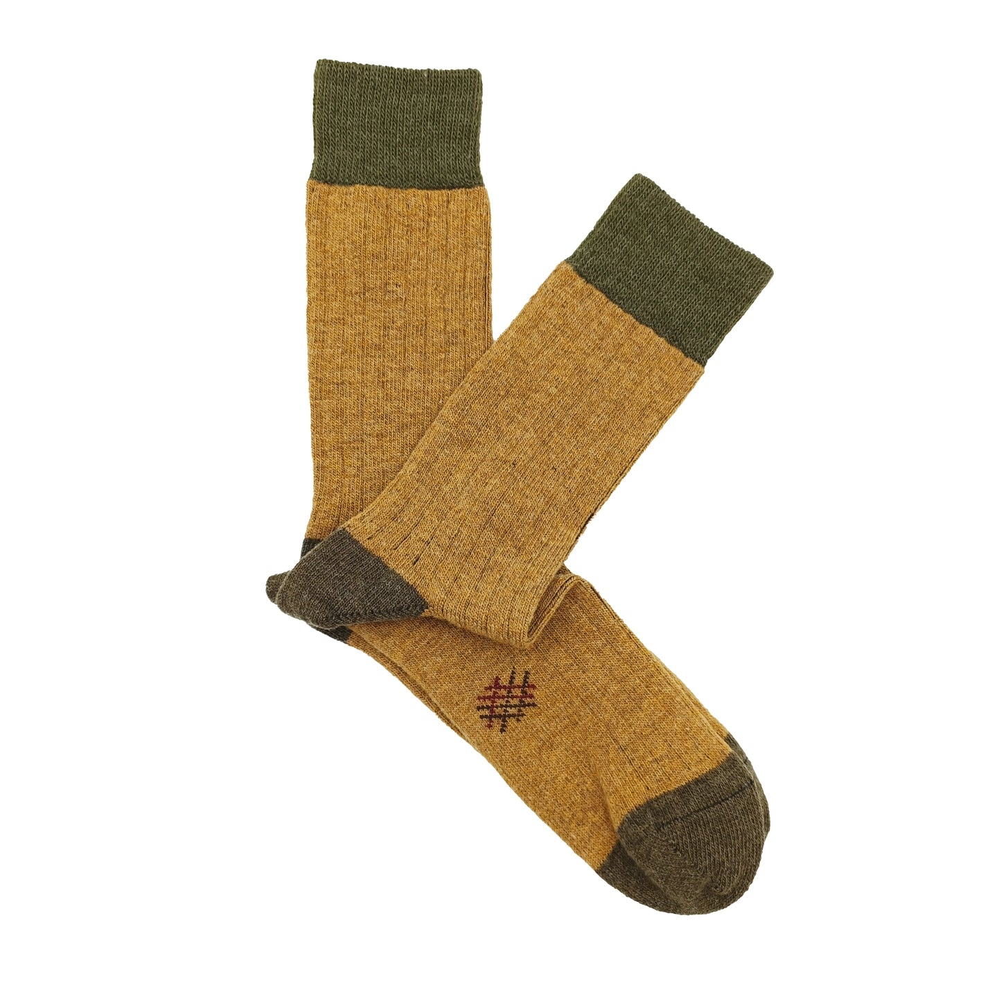 Wool Ribbed Crew Socks in Sandstone and Olive - The Sockery