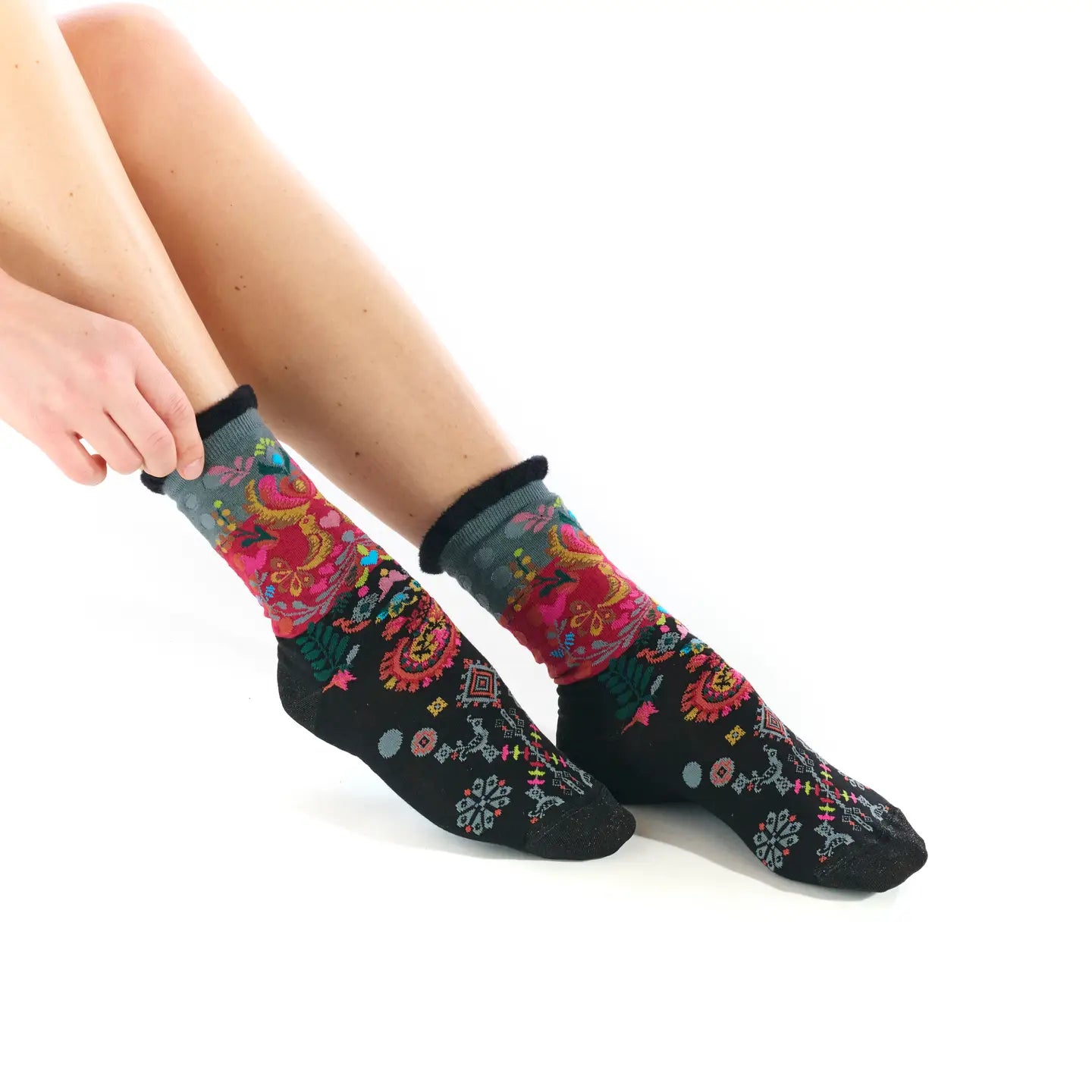 Envolée Womens Fuzzy Cuff Crew Sock