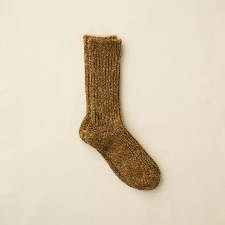 Alpaca Linen Ribbed  Socks in Yellow and Brown