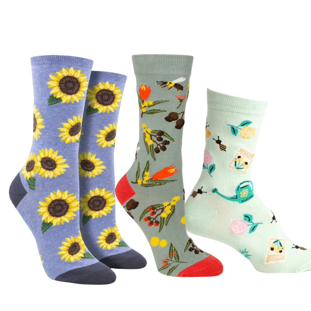 Bundle of 3  Women's Crew Socks - How does your garden grow?