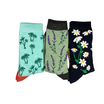 Three pairs of socks with floral designs 