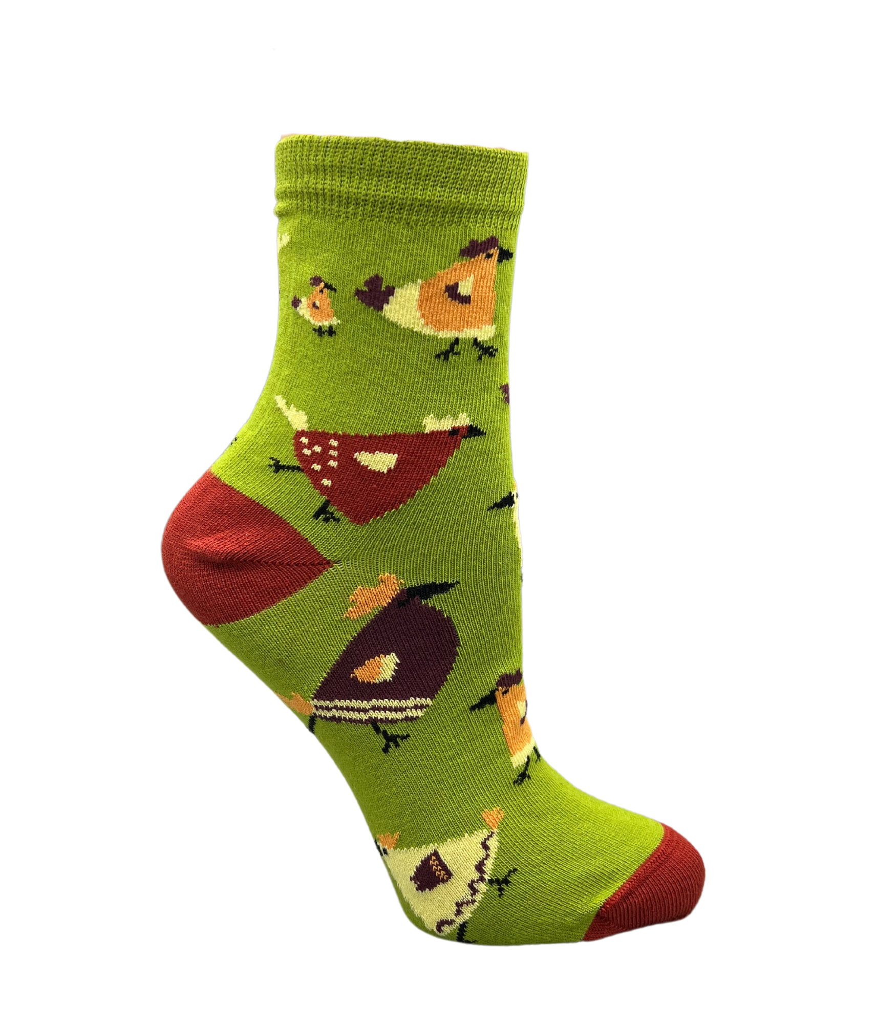 Funky chickens on an apple green sock _ the sockery