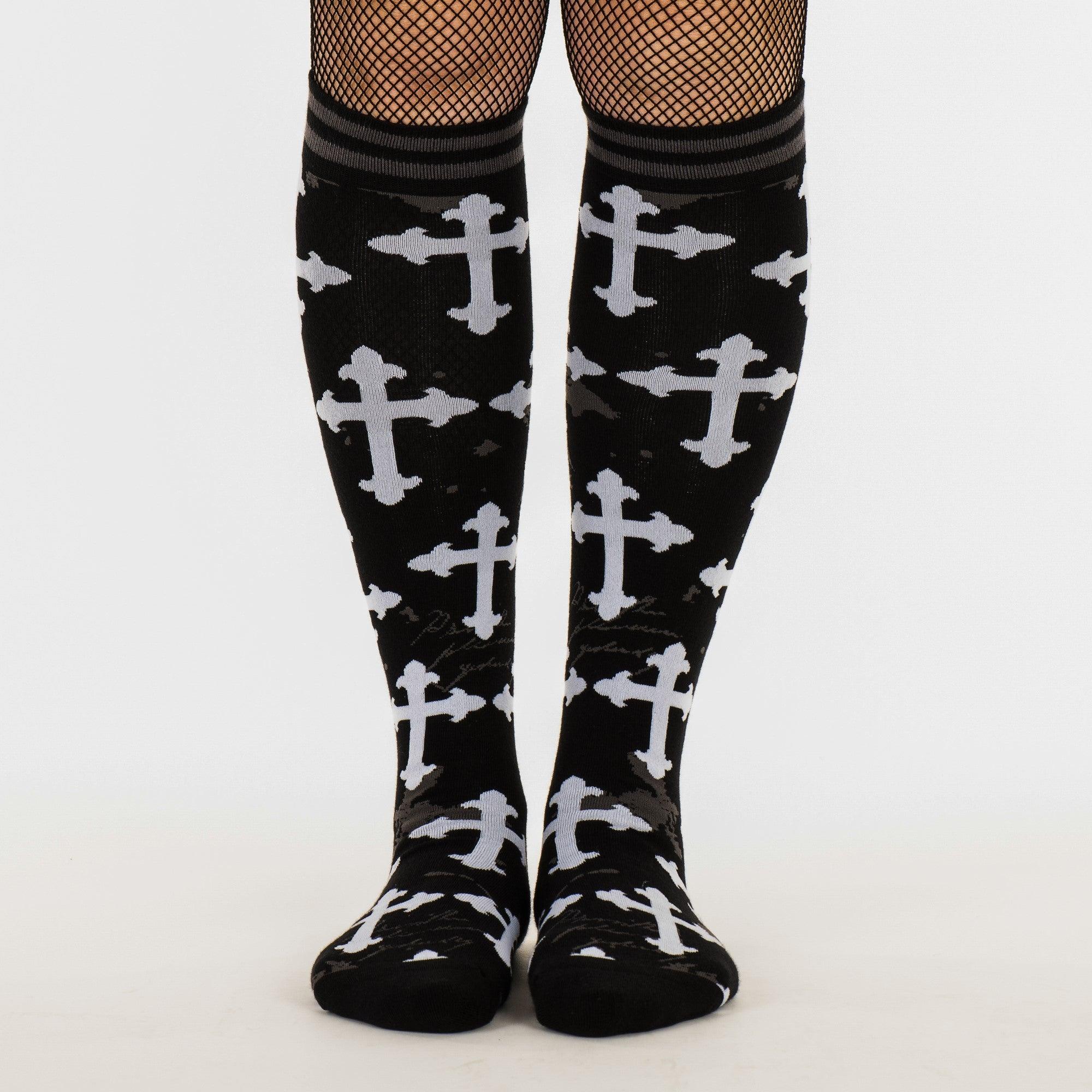 Gothic Crosses Knee High Sock - The Sockery