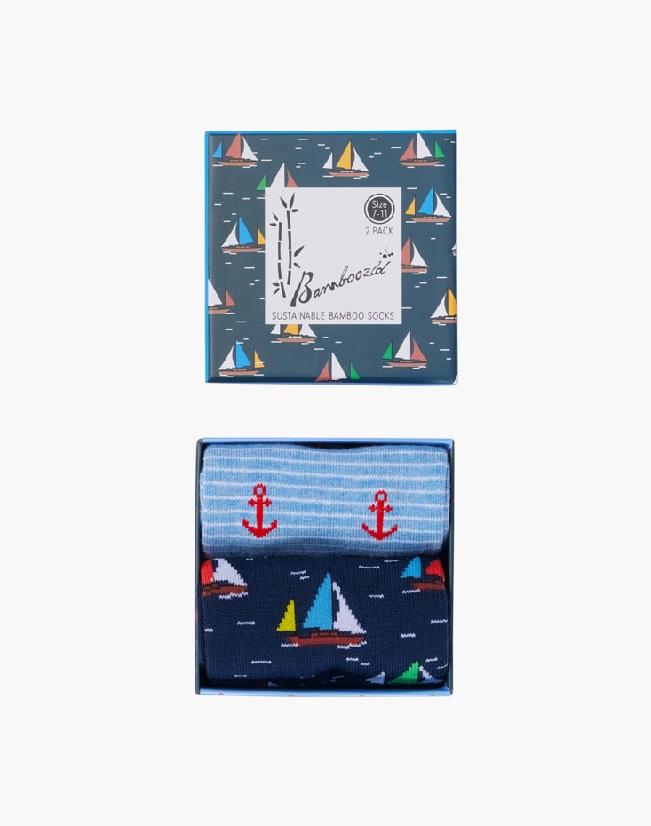 Ships Ahoy Men's Crew Socks - Boxed Gift Set 2 Pack