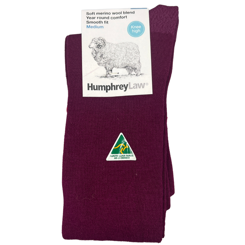 Wide Calf Merino Wool Women's Knee High Socks in Berry - Aussie Made