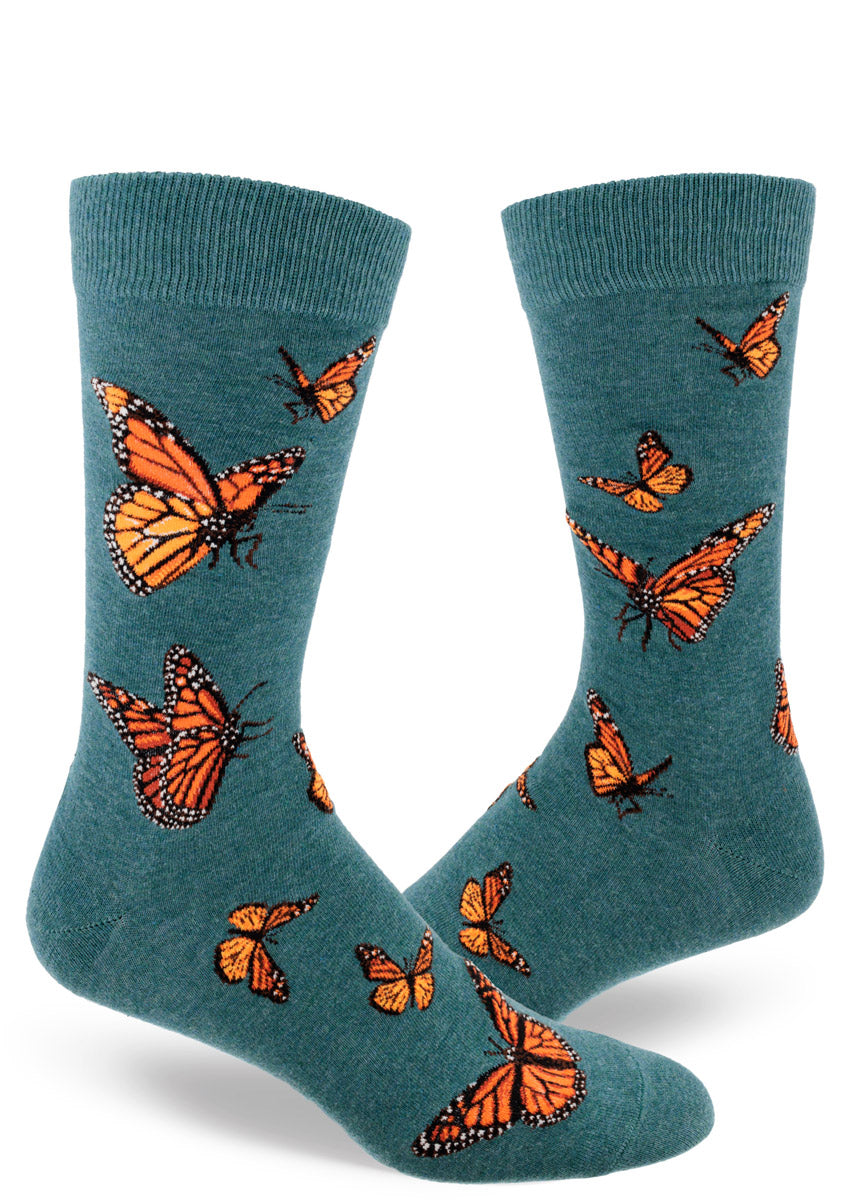 Monarch Butterfly Men's Crew Sock in Heather Sea