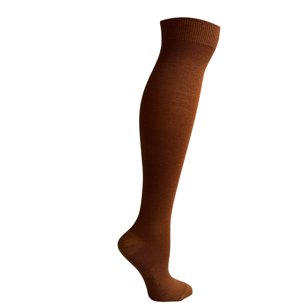 Brown knee-high sock on a white background