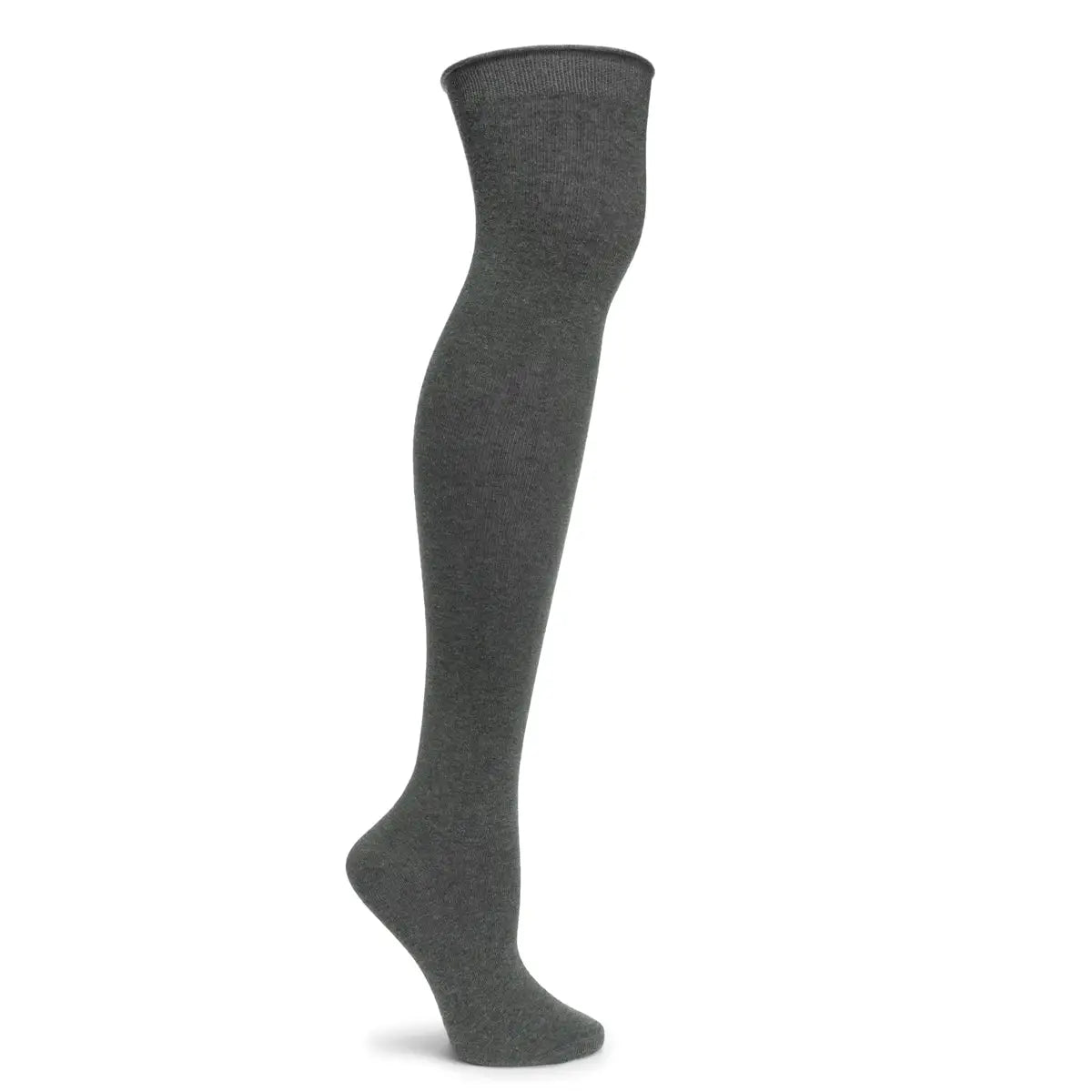 Women's Pima Cotton Knee High Socks with Roll Top in Heather Grey - The Sockery