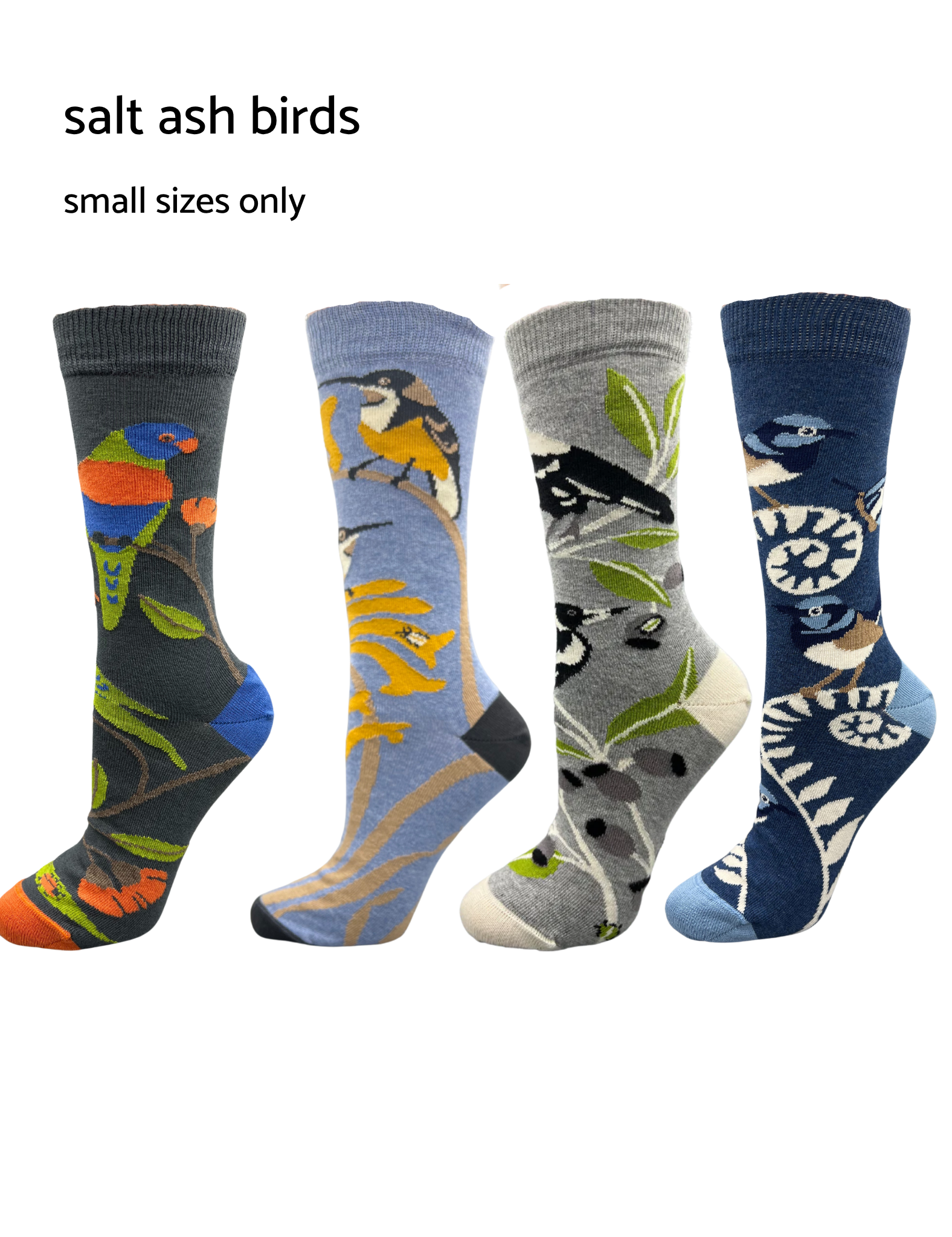Salt Ash Bird Crew Socks - Small Only