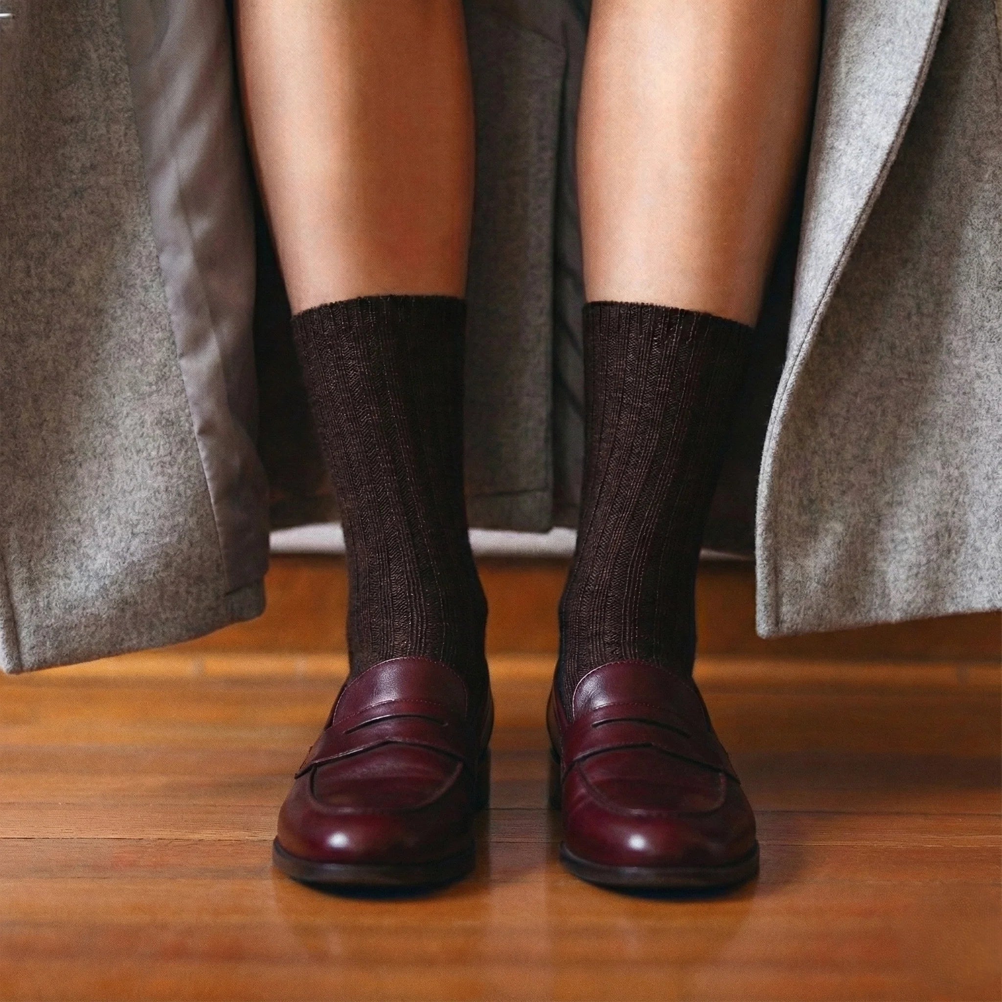 Silk and Wool Blend Socks - Star Dust on Dark Brown