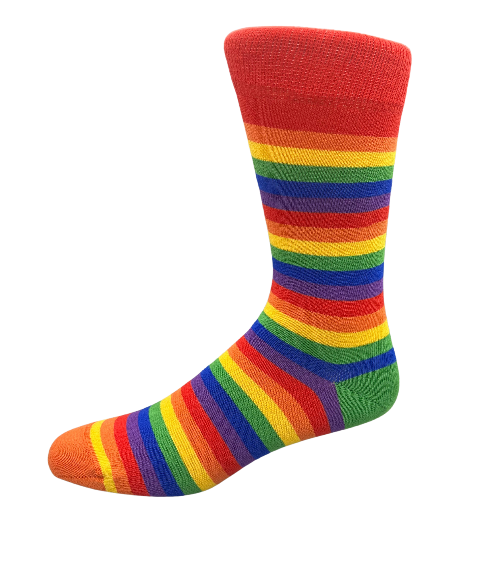 crew sock with a rainbow striped design- the sockery