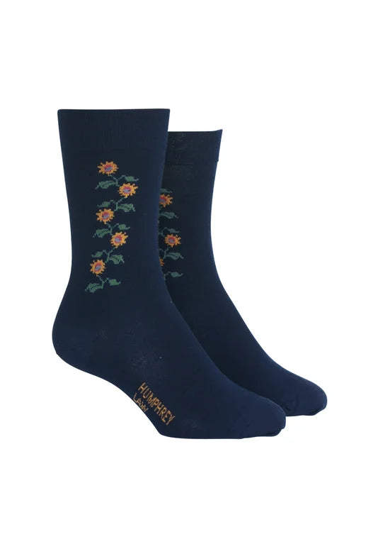 Sunflowers on Navy Merino Wool Women's Crew Socks - Aussie Made