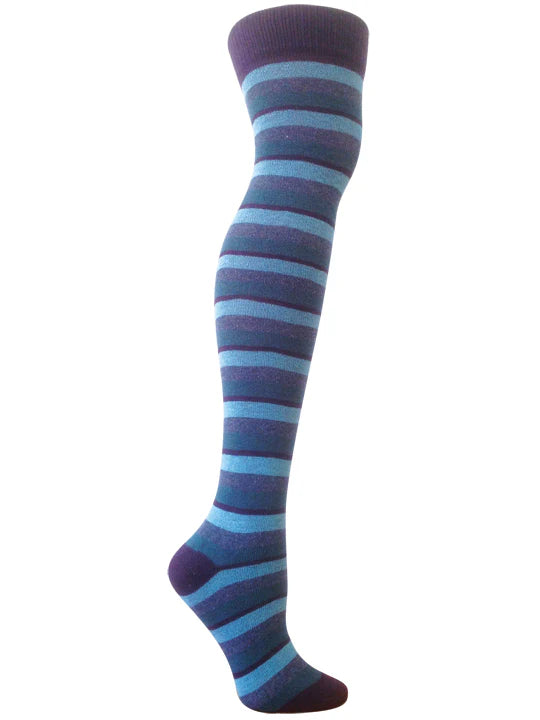 Striped knee-high sock on a white background