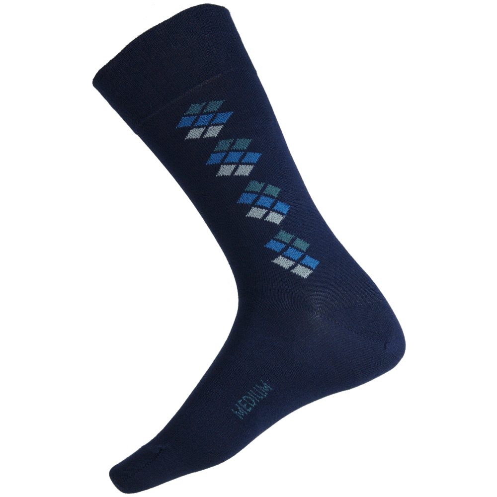 Smooth Cotton Blend Diamond Mens Crew Sock in True Blue