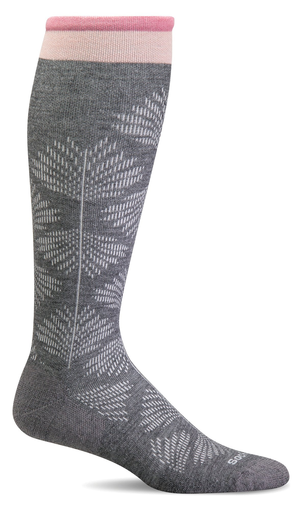 Full Floral Women's Bamboo/Merino Moderate Graduated Compression Socks in Charcoal- Wide Calf Fit - The Sockery