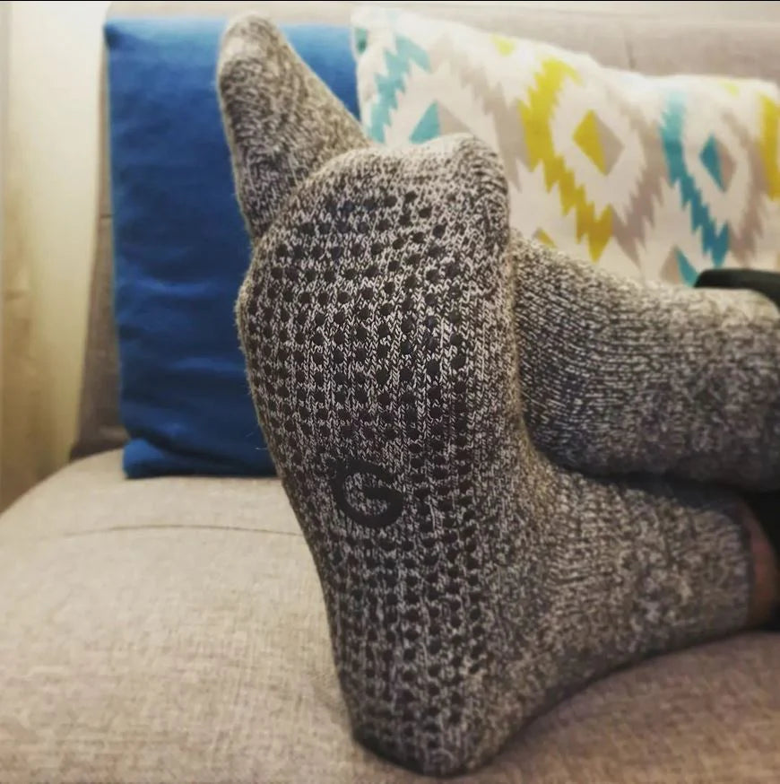 Wool Blend Gripper Socks in Stone