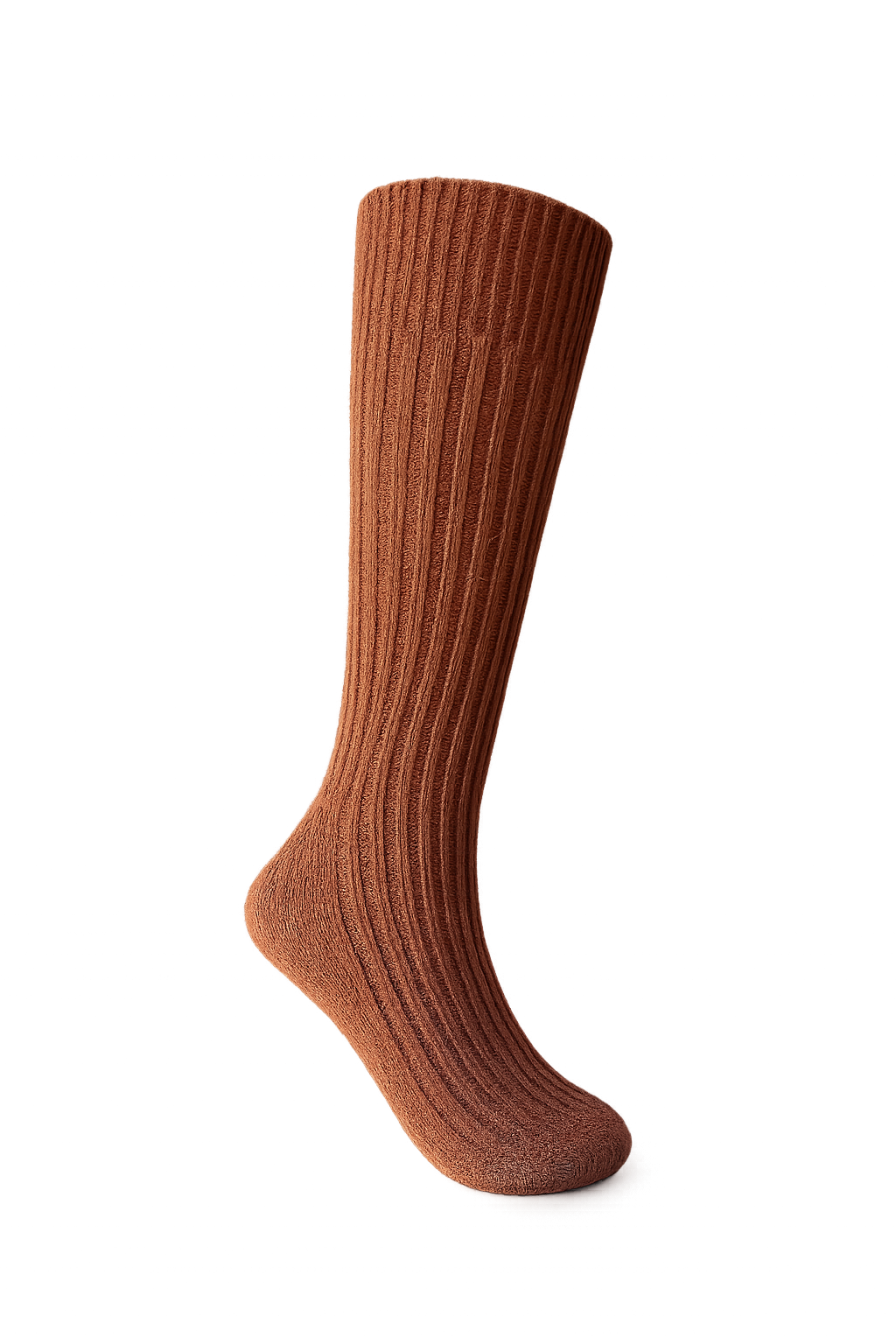 Alpaca Linen Ribbed  Socks in Brick and Brown