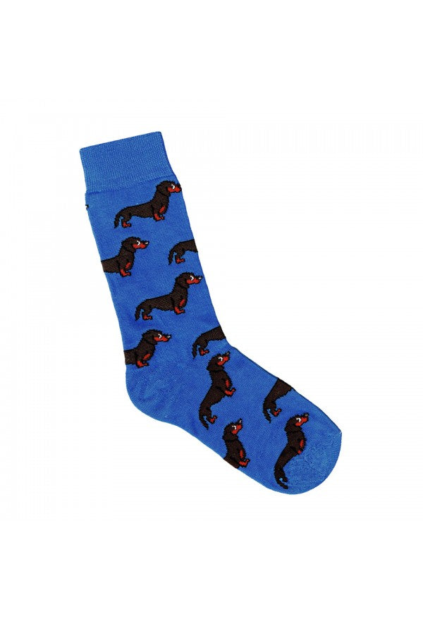 blue mens novelty crew sock with dachshund design - The Sockery