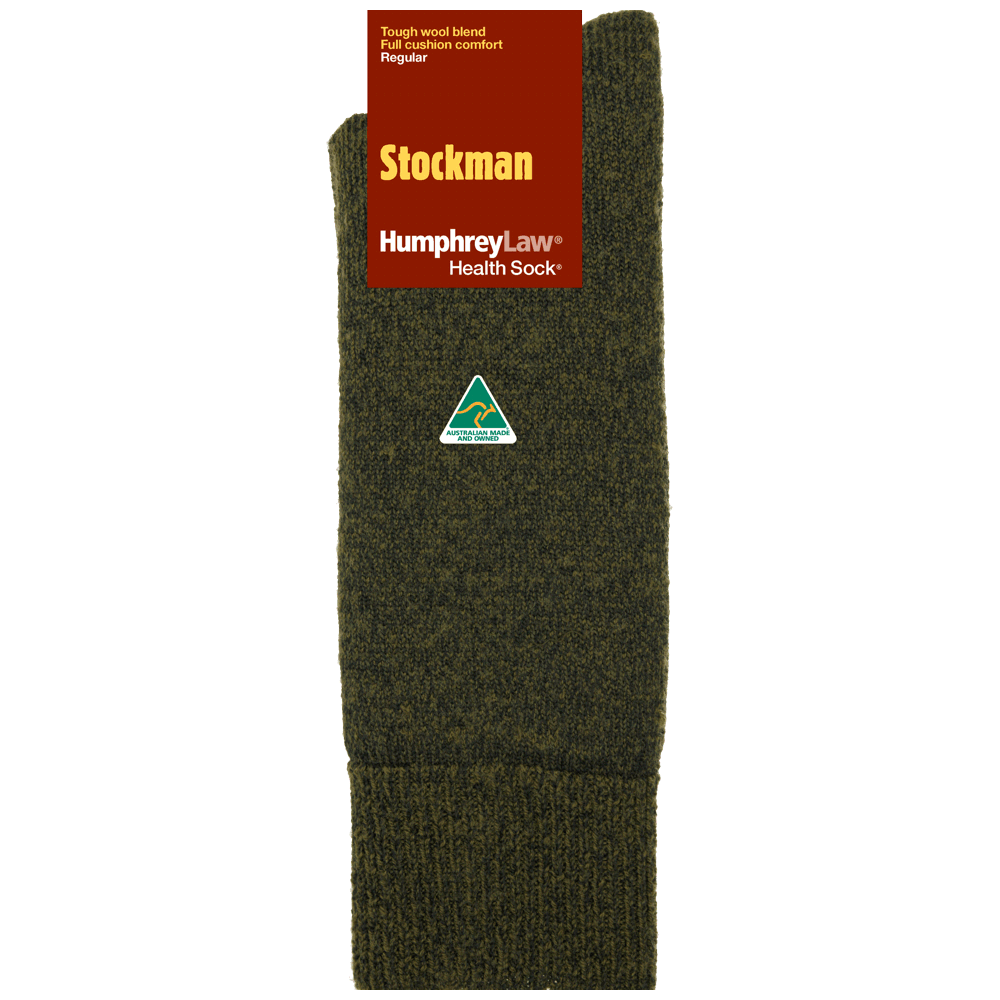 Stockman Work Socks in Khaki Green/Black - Aussie Made