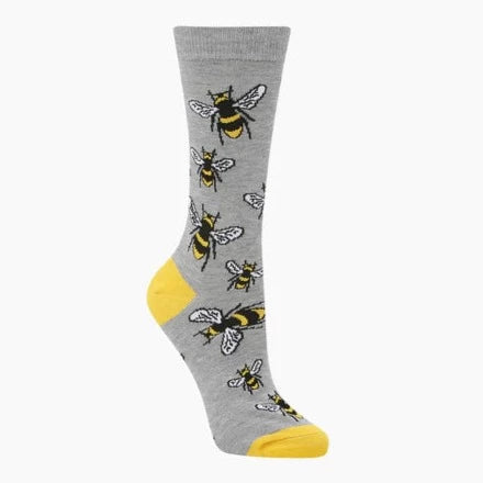 Bumble Bee Women's Bamboo Crew Sock in Grey - The Sockery