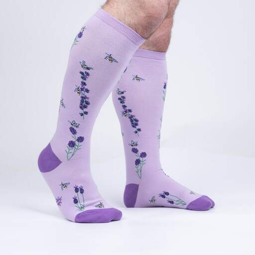 Bees and Lavender Knee High Sock - Extra Stretchy for Wide Calves