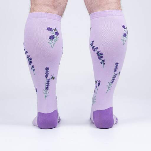 Bees and Lavender Knee High Sock in Extra Stretchy for Wide Calves