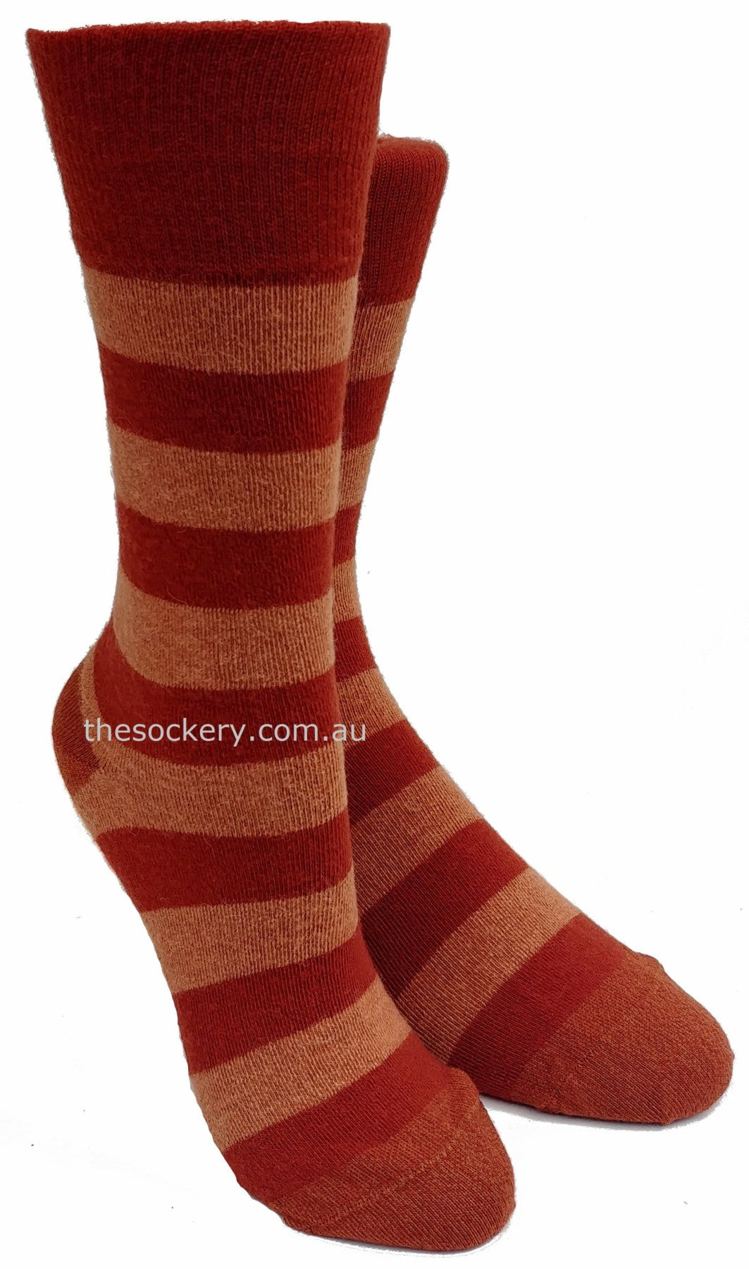 Merino and Alpaca Blend Striped Socks in Terracotta - Aussie Made