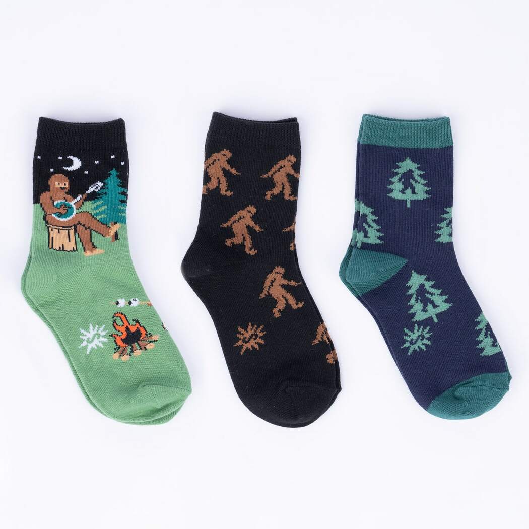 Sasquatch Campout Kids Crew Sock - 3 Pack - The Sockery