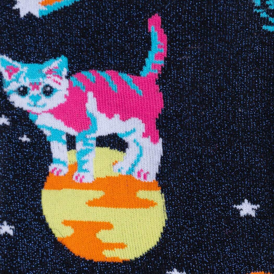 Shimmering Space Cats Knee High Sock Extra Stretchy for Wide Calves - The Sockery