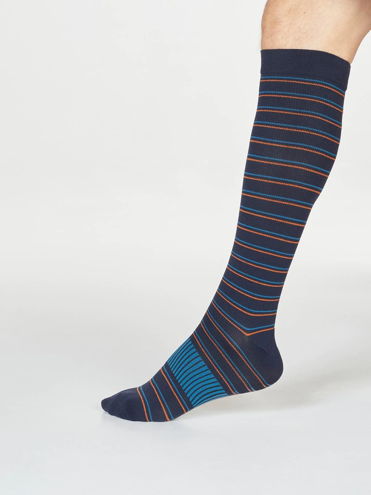 Sustainable Fibre Men's Flight Compression Socks in Navy Stripes