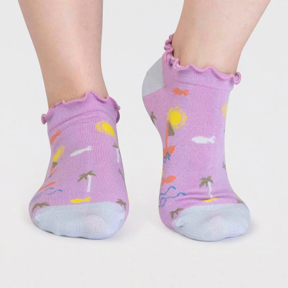Going Sailing Bamboo Ankle Socks in Dusk Lilac - The Sockery