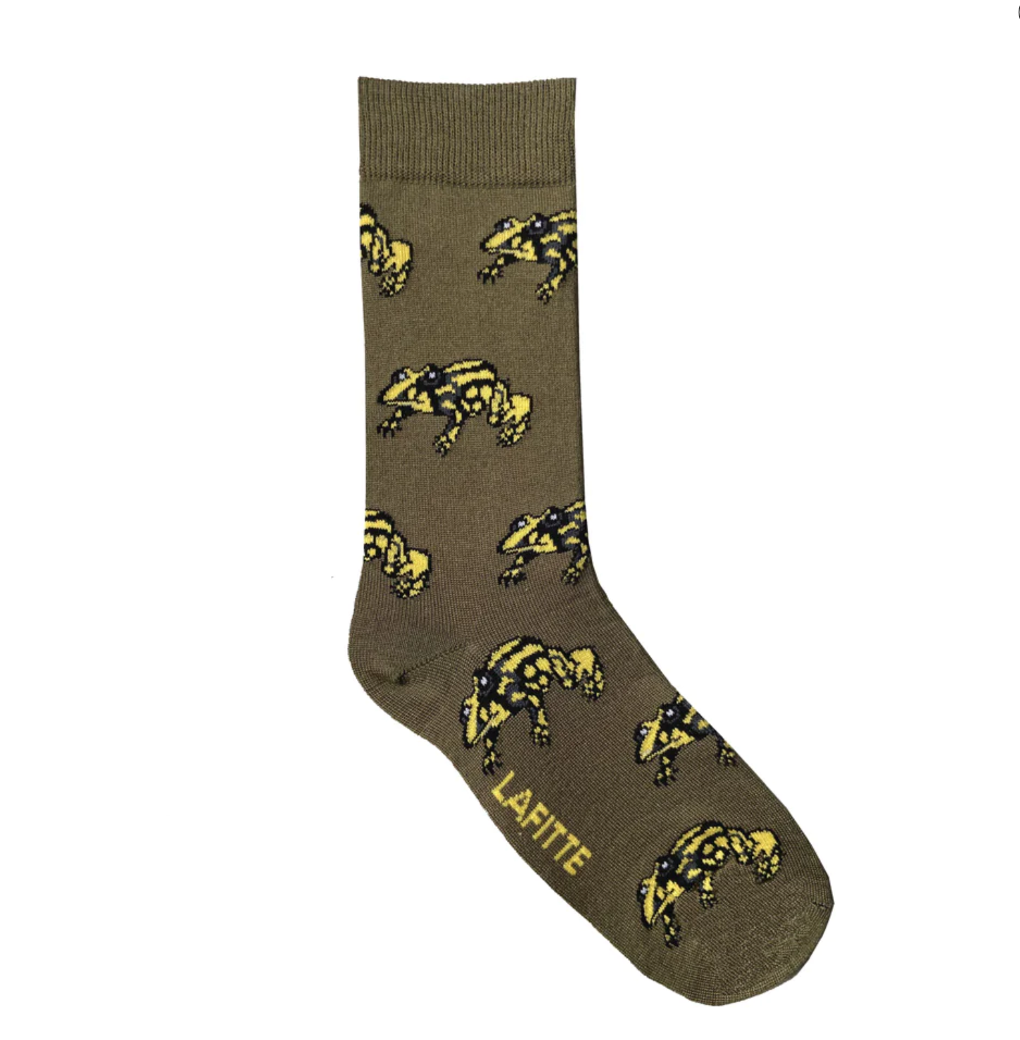 Corroboree Frog Bamboo Crew Socks in khaki - The Sockey