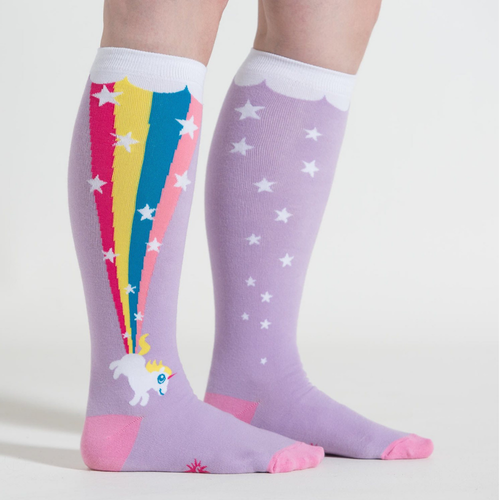 Rainbow Blast Knee High Socks in Extra Stretchy for Wide Calves