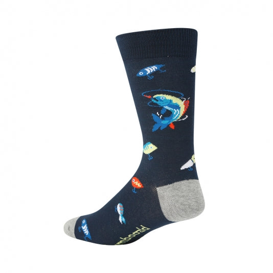 mens crew socks with bright fishing lures
