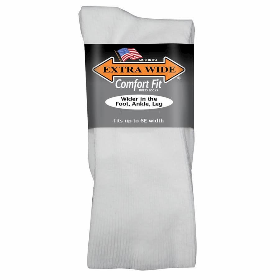 Extra Wide Comfort Fit Dress Socks in White