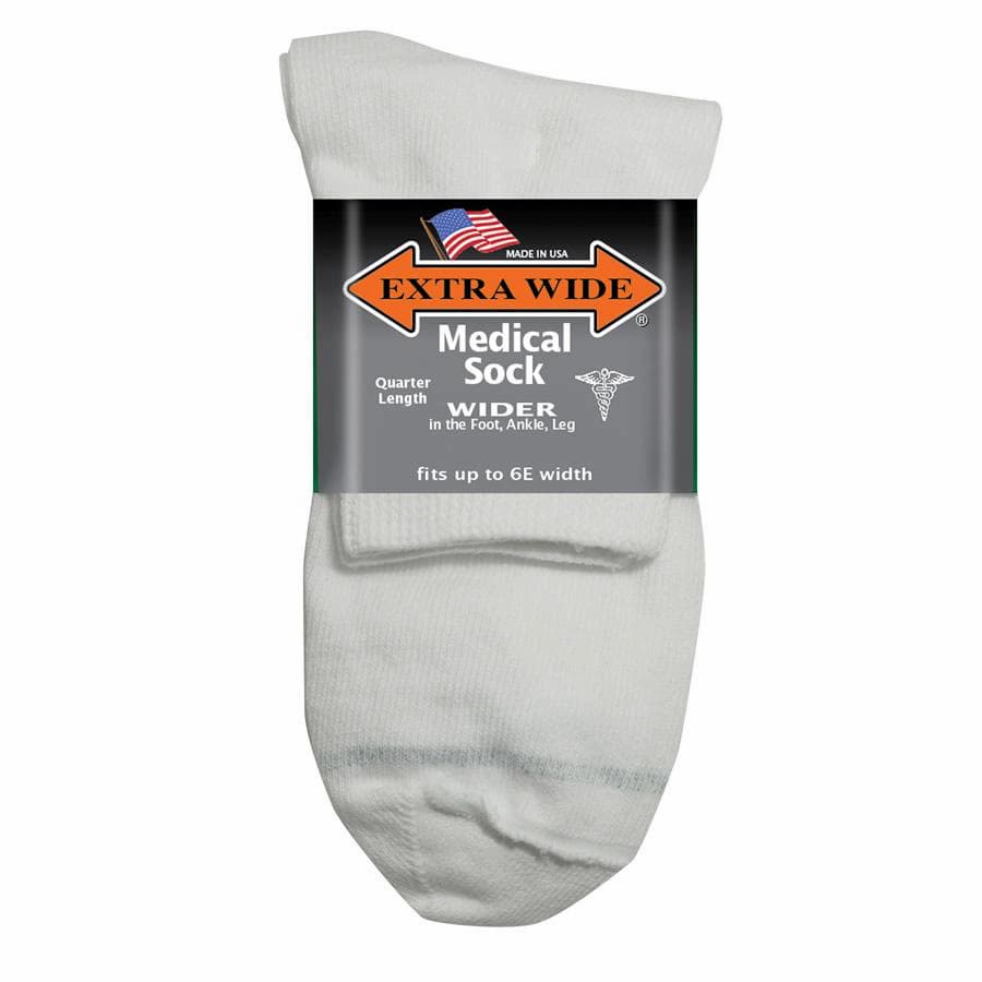 Extra Wide Medical Sock -  Quarter Length in White - The Sockery