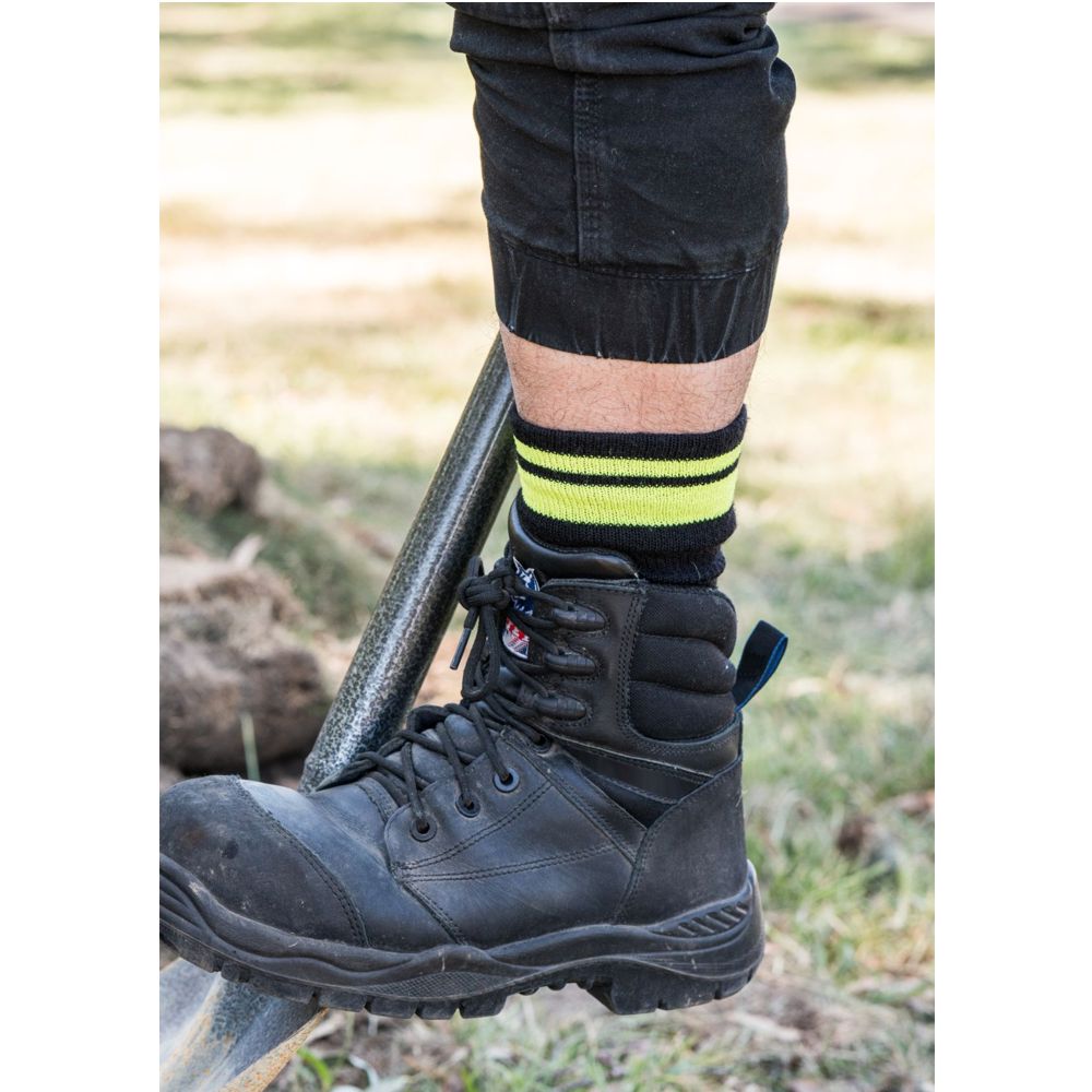 Feet First Heavy Duty Wool Mix Work Socks with High Vis Stripe - Aussie Made