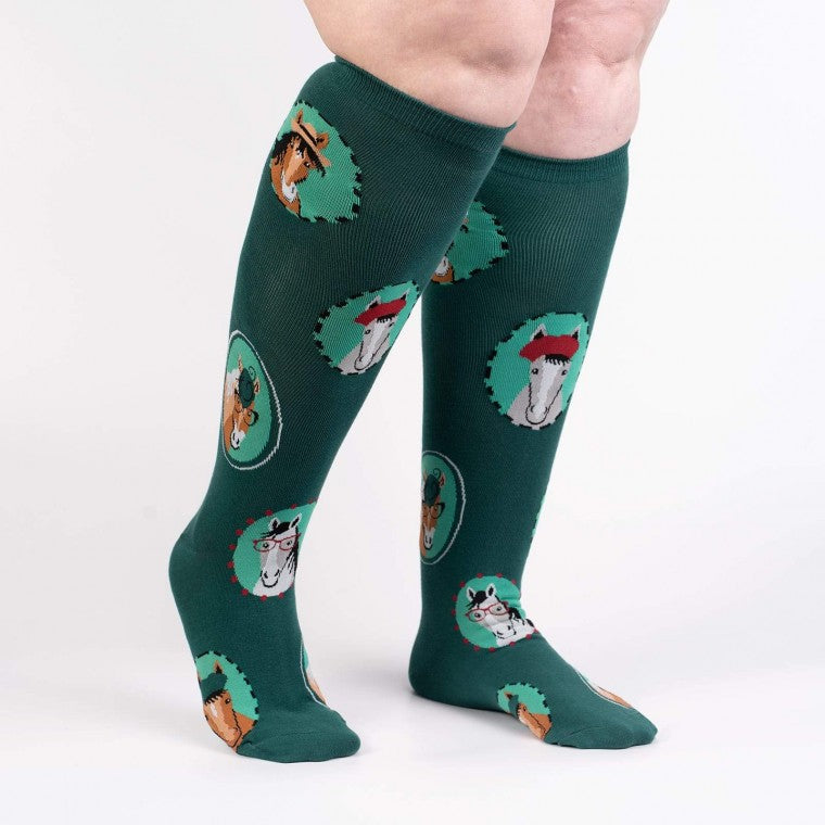 Horsing Around Knee High Sock - Extra Stretchy for Wide Calves - The Sockery