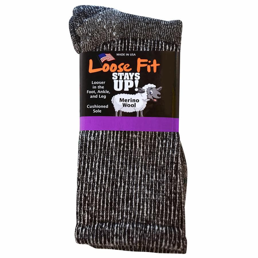 Loose Fit Marled Merino Wool Crew Socks in Black - The Sockery