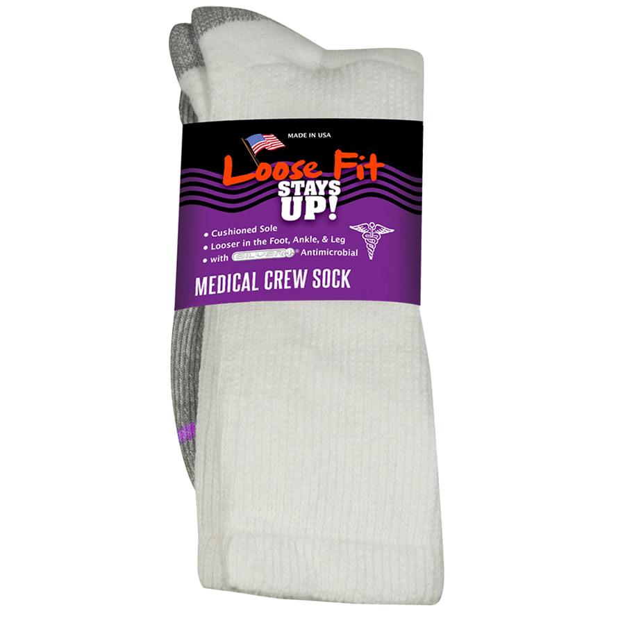 Loose Fit Medical Cotton Crew Socks in White - The Sockery