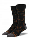 mens cotton crew sock in charcoal with the caffeine molecule designed in a rich brown