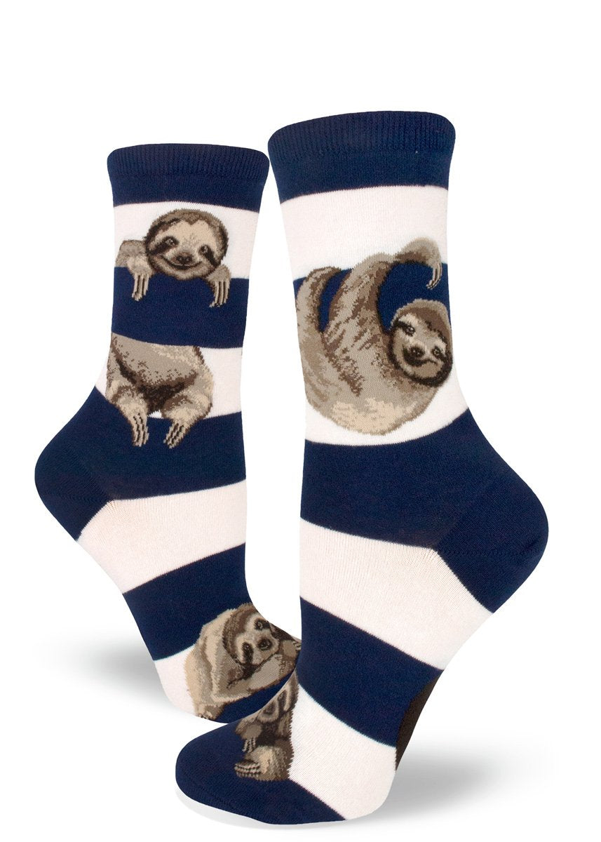 Just Hanging to Meet You Womens Crew Socks in Navy - The Sockery