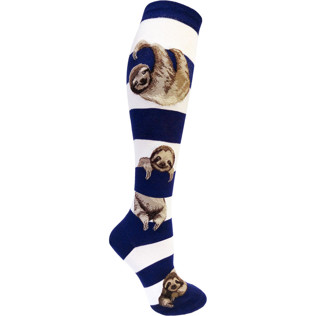 Sloth on a Striped Women's Knee High - Navy