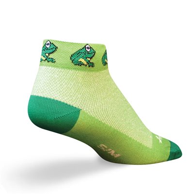 green womens ankle sport sock with frog design around the cuff