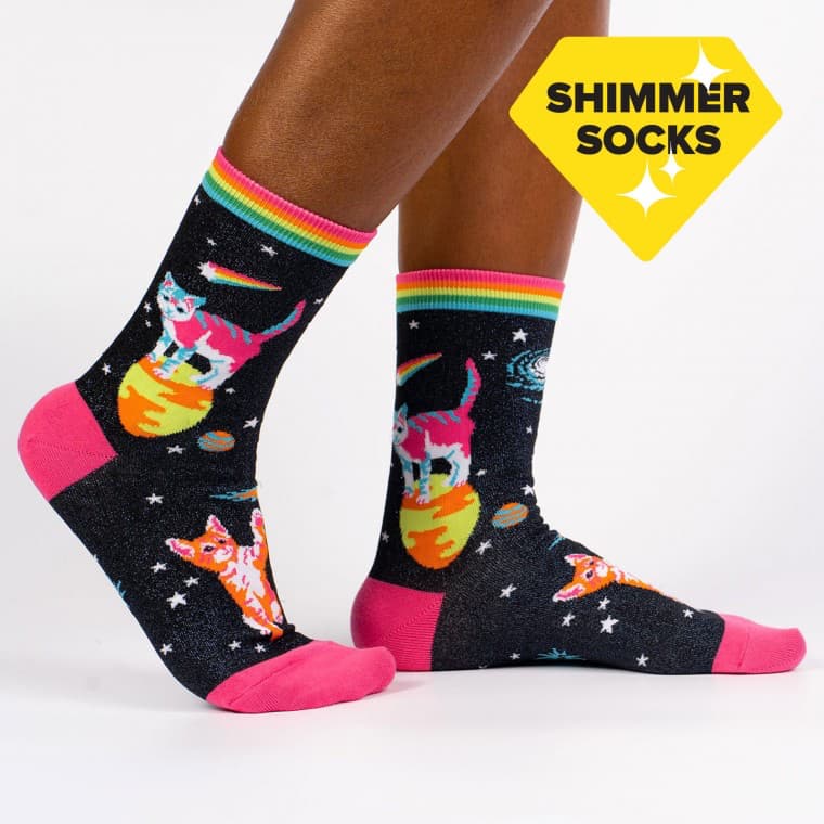 Shimmering Space Cats Women's Crew Socks