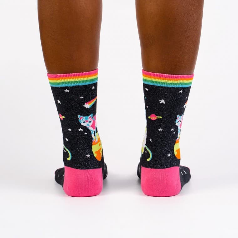 Shimmering Space Cats Women's Crew Socks