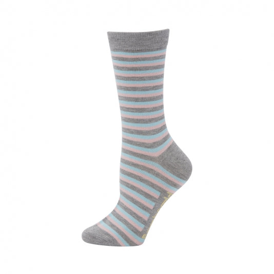 Stripes on Grey Womens Bamboo Crew Socks - The Sockery